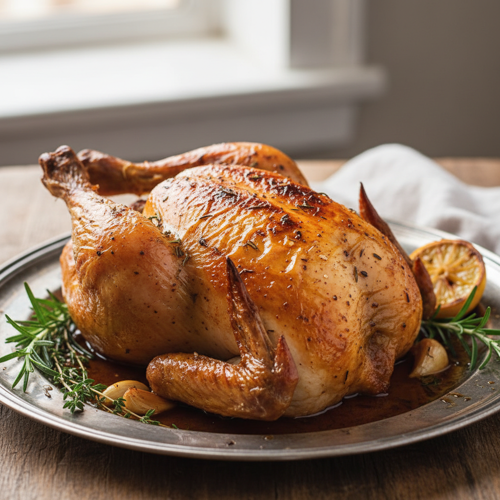 Rotisserie chicken on plate